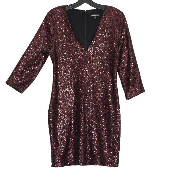 Express Dress 3/4 Sleeve All Over Sequin Disco 70s Retro Y2K Glam Red Black 8 - Picture 6 of 6